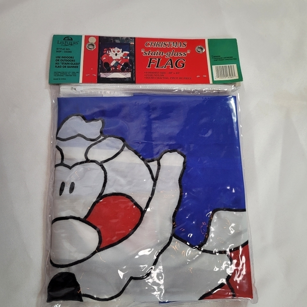 New Les Fleurs Christmas Stain Glass Nylon Flag Santa on Sled